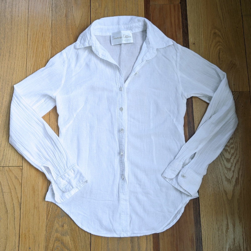 STACI WOO White Cotton Button Down capiz butttons